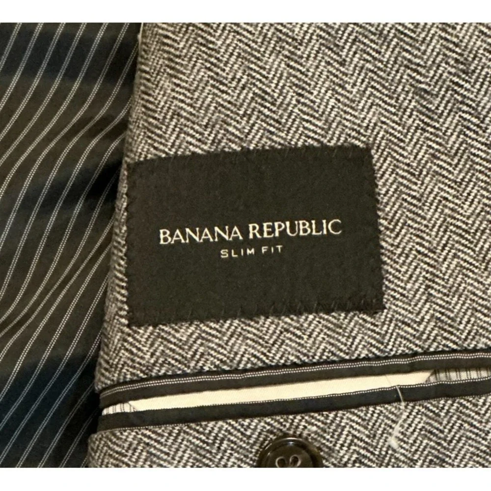 Banana Republic Marzotto Super 110s‎ Wool Blazer 42R Gray Herringbone Slim Fit
